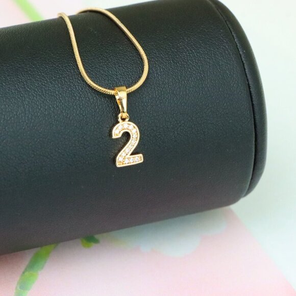 "Rose Gold Number 2 Pendant with Crystals – 18K Gold Plated Charm, XPPT1342 - Picture 6 of 13